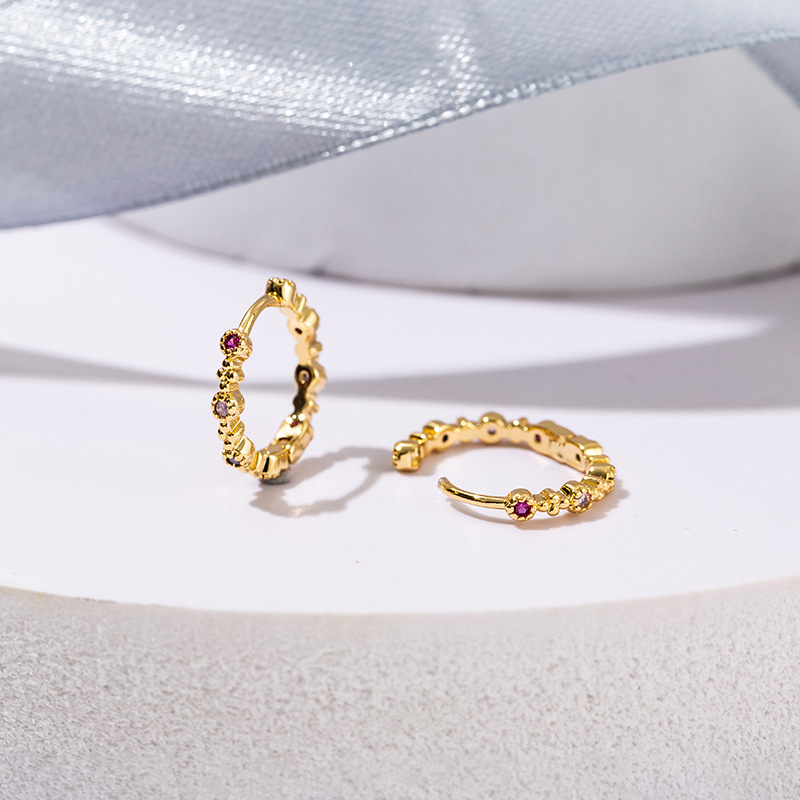 Cross-Border accesorios de moda pendientes europeos y americanos populares micro incrustaciones de ZIRCON ventiladores pequeños pendientes de oro rosa pendientes simples