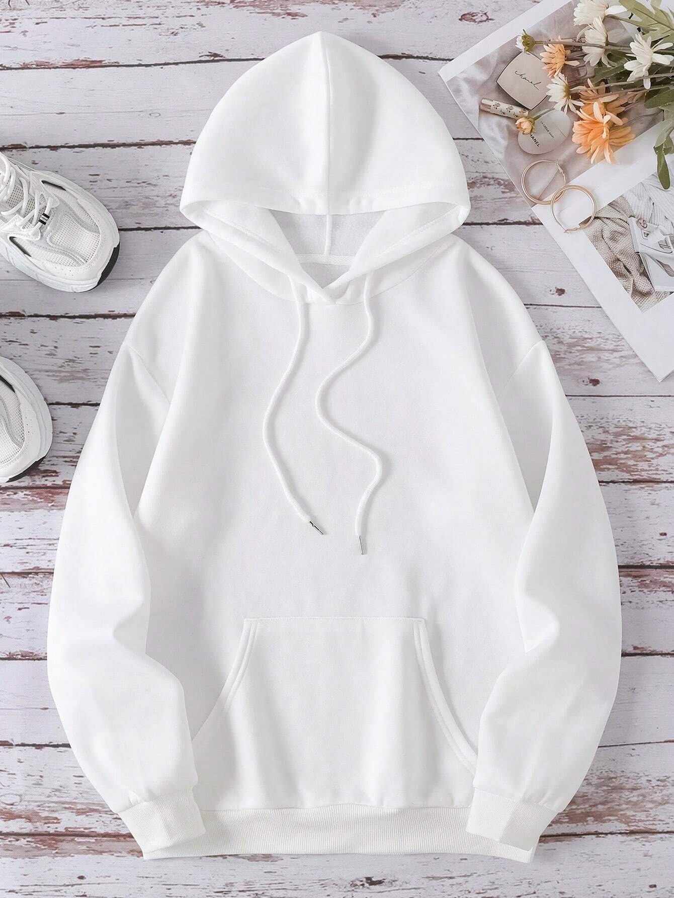 Women's Fleece Sweatshirt Solid Color Letter Kangaroo Pocket Drawstring Print Hoodie Wholesale_voghion.com