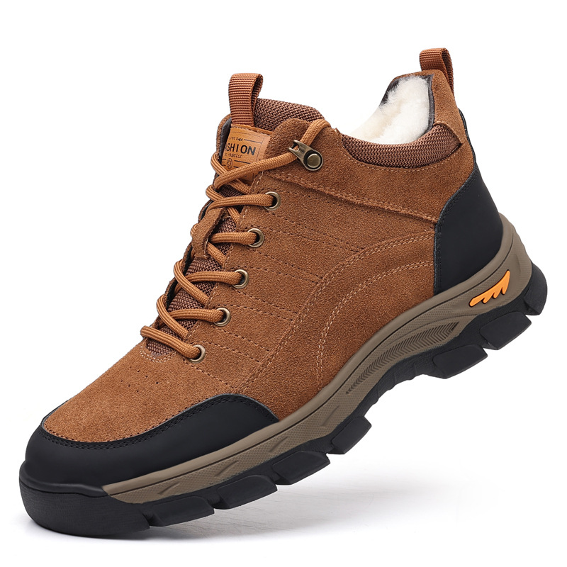 Zapatos acolchados de algodón para hombres de piel de vaca de gamuza de invierno al aire libre forrados de lana de cuero genuino de alta calidad zapatos para hombres cálidos casuales de los hombres del Noreste