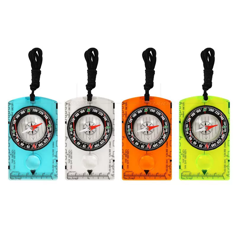 厂家直供户外野营多功能指南针指北针地图尺学生教具测绘定放大镜