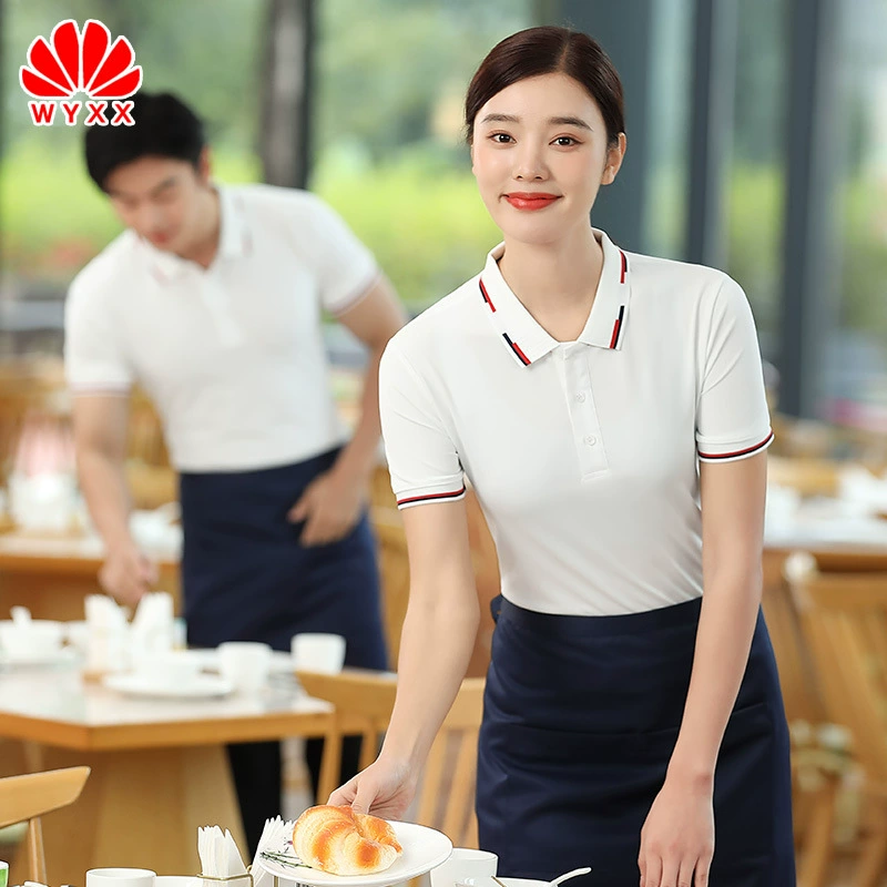 Новый отель Кейтеринг Рабочая одежда Женский западный ресторан Официант Рабочая одежда с коротким рукавом Отель Фаст-фуд Горячий горшок Магазин чая с молоком
