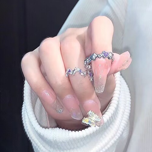Purple diamond love ring, niche ins, gentle docking, girlfriends, two open, adjustable ring, index finger ring, simple