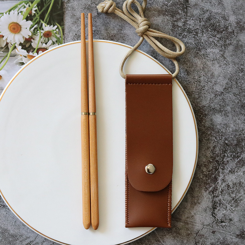 Acampar al aire libre plegable rojo sándalo palillos viaje de acero inoxidable ala de pollo Ebony palillos de almacenamiento portátil regalo