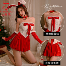 圣诞装兔女郎蝴蝶结丝绒抹胸连衣裙辣妹性感睡衣兔女郎家居服2216