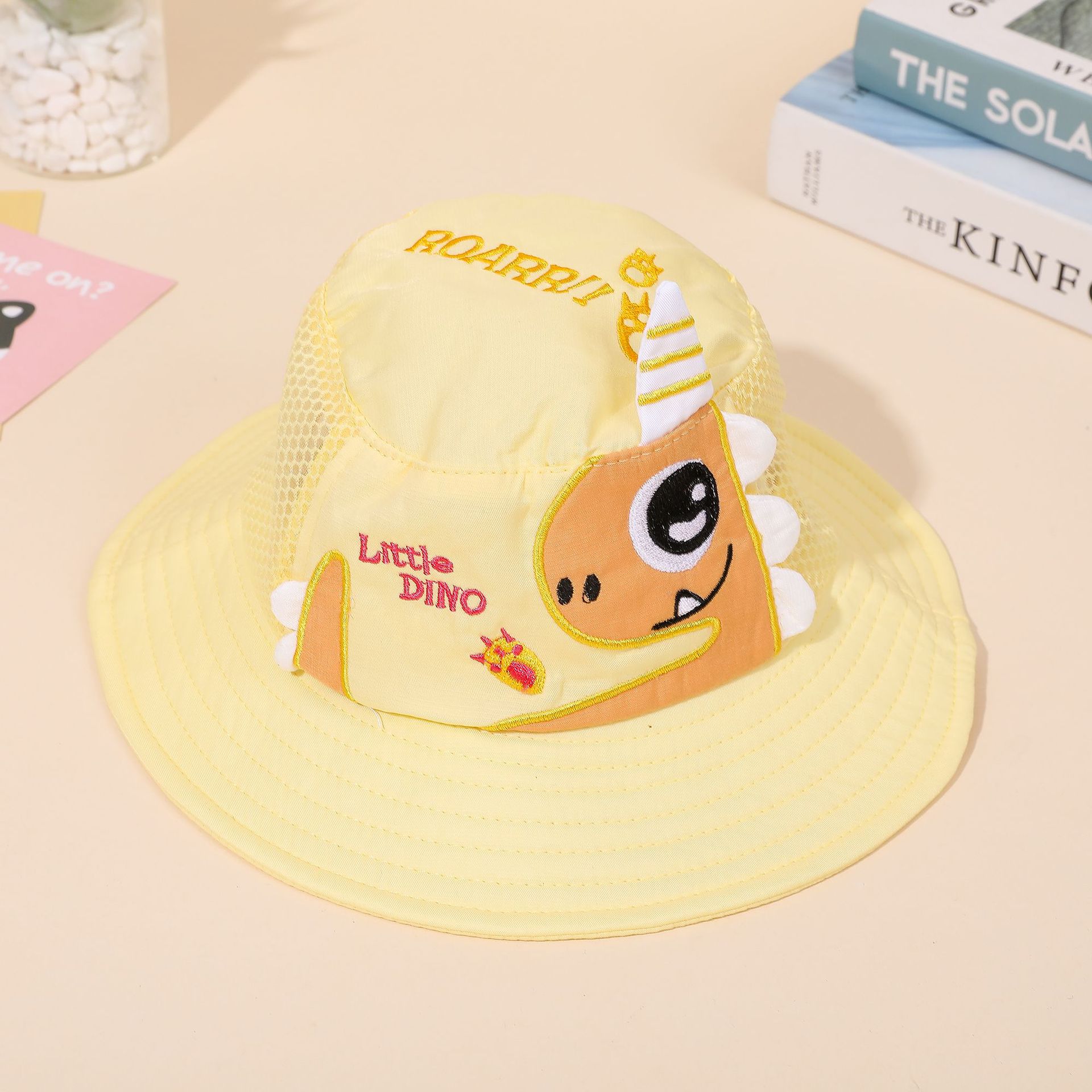 Bebé niños verano nuevo pescador sombrero fino lindo dinosaurio bordado protección solar sombrero pescador
