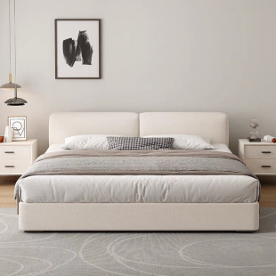 Low Bedside Bed, Cotton and Linen Fabric Bed, Double Bed, Small Apartment Wedding Bed, 1.5m Guest Bed, 1.8m Master Bedroom White Bed