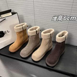 增高6CM保暖羊羔毛厚底短靴女外穿2025新款休闲百搭侧拉链雪地靴