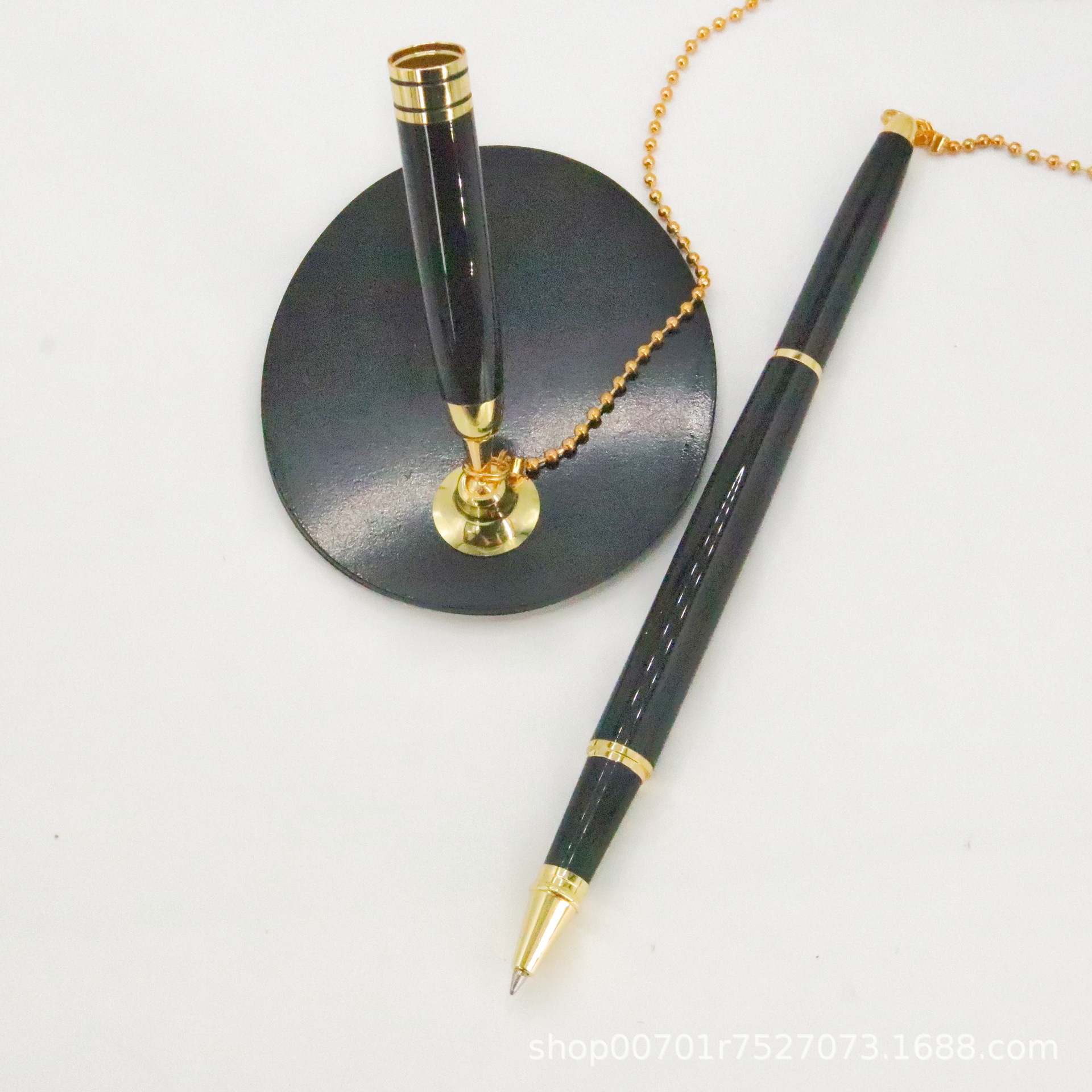 Gold chain style bank and hotel counter pen, business meeting fixed metal signature pen, office stationery gel pen