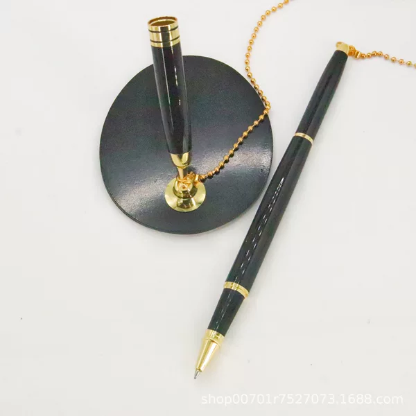 Gold chain style bank and hotel counter pen, business meeting fixed metal signature pen, office stationery gel pen