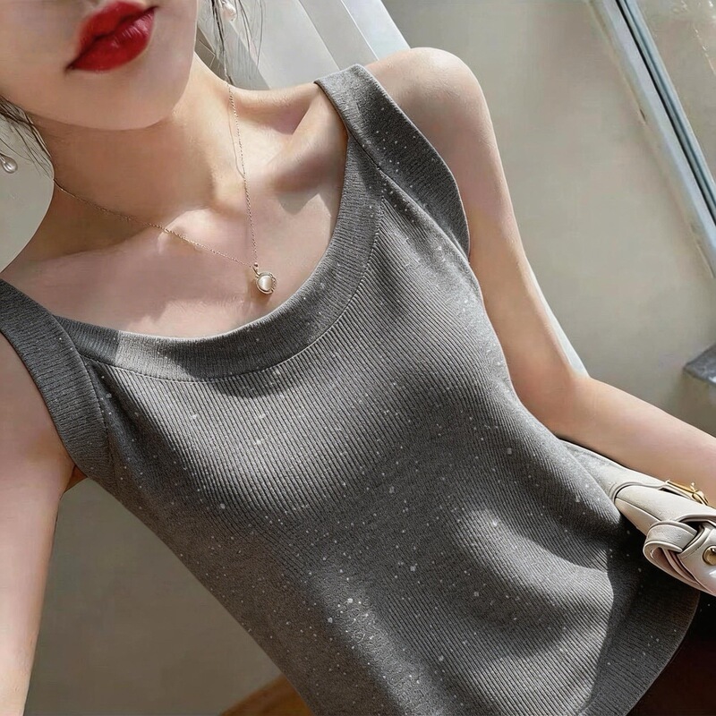Wholesale Ice Silk Ribbed Stylish Sequin Camisole for Women 2026 Summer Sleeveless Tank Top Dropshipping