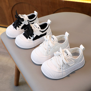 2025 Spring New Korean Style Children's White Shoes Fashionable Breathable Sports Shoes for Small and Medium-Sized Children Soft Soled Baby Shoes Wholesale