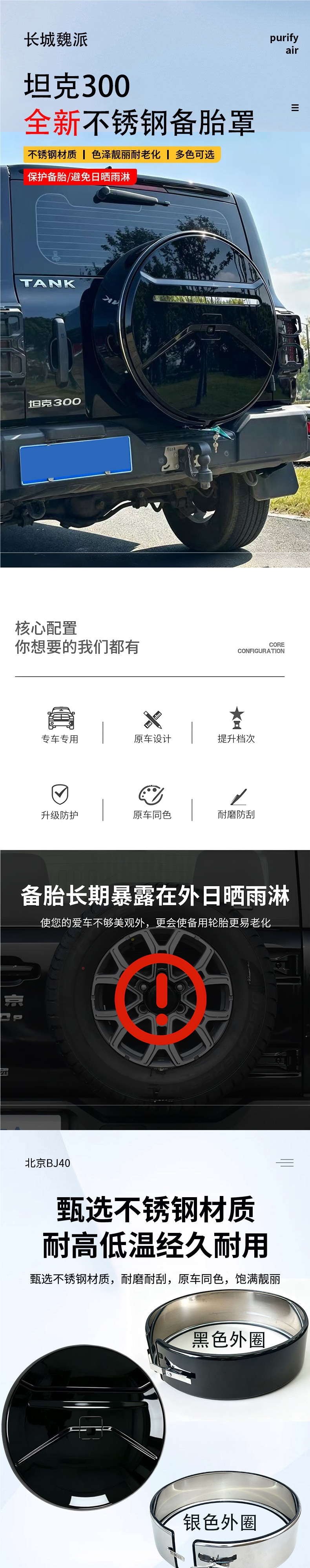 21-26 Tank 300 spare tire cover, tire protection cover, tailgate small bag, modification accessories