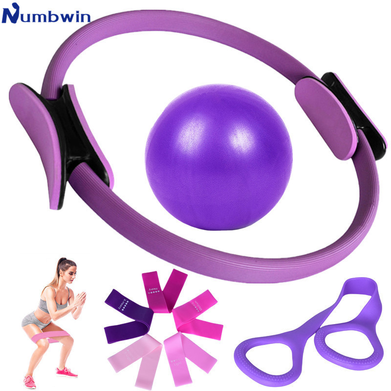 Numbwin Pilates Yoga Ring Tpe600 Gradient Circle Eight-Piece Yoga Ball Silicone Puller Cross-Border Set
