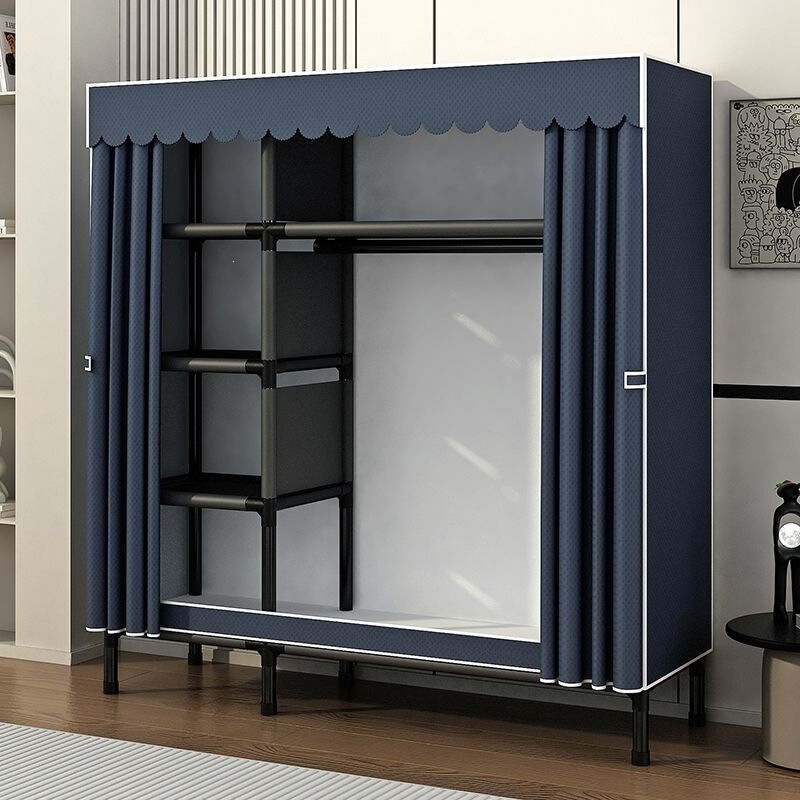 No-installation wardrobe for home use in the bedroom, foldable, simple and durable cabinet with steel pipe and steel frame, storage cabinet for rental housing No-installation wardrobe for home use in the bedroom, foldable, simple and durable cabinet with steel pipe and steel frame, storage cabinet for rental housing