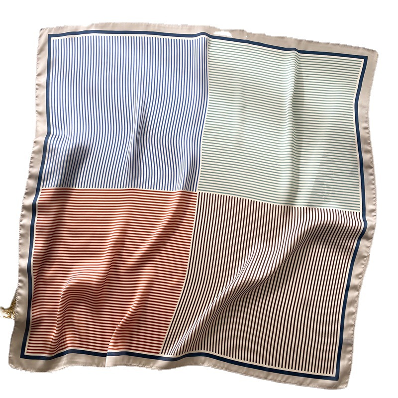Sciarpa di seta a righe sottili per donna, nuova sciarpa quadrata, sciarpa a quadri, abbinamento di colori, camicia professionale, sciarpa con cravatta, sciarpa con elastico per capelli, versatile_voghion.com