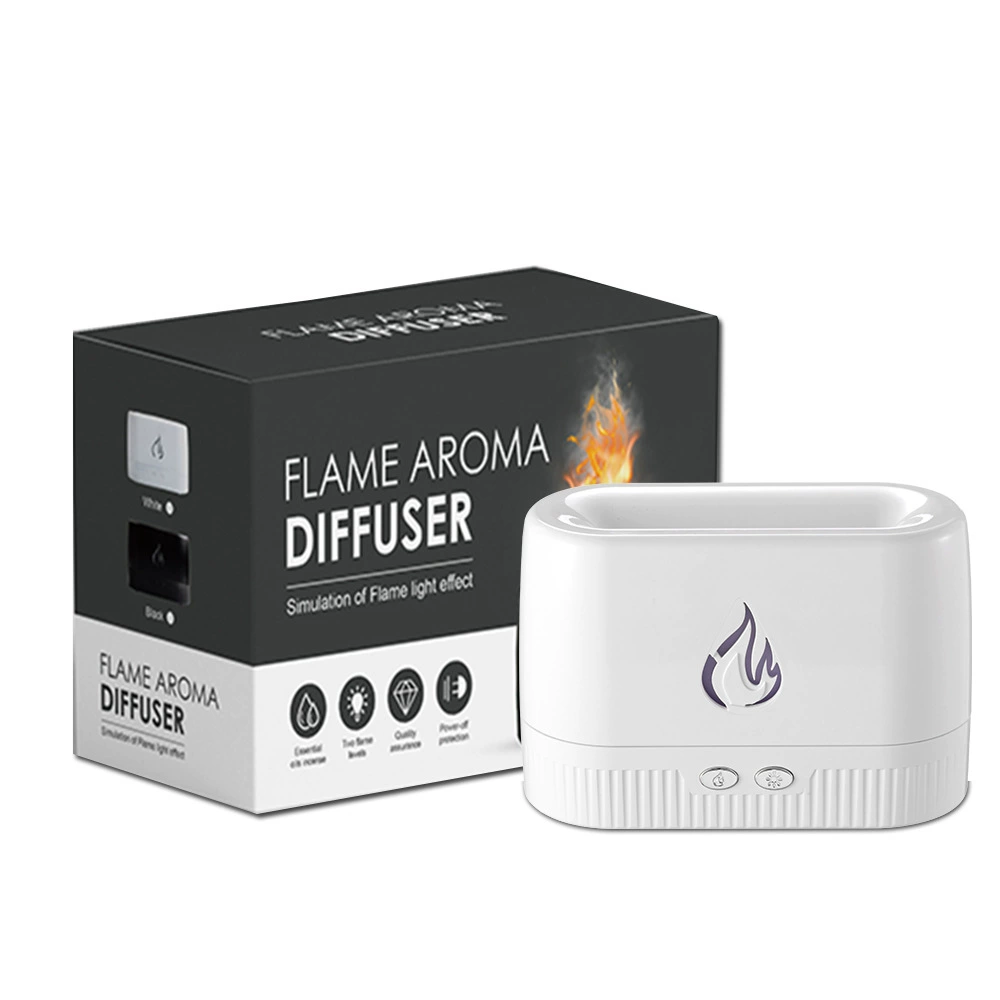 Ultrasonic Aroma Diffuser Humidifier, Simulated Flame LED Desktop Diffuser, White/Black, Colorful Flame