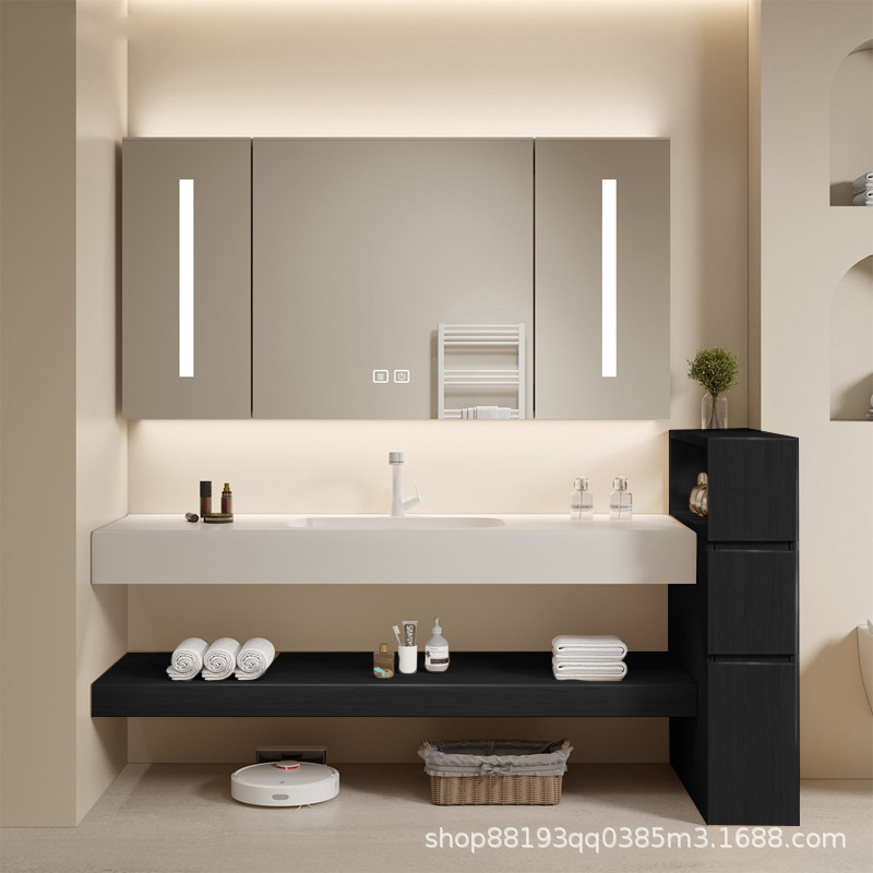 Tablero de roca doblado en caliente, lavabo integrado de cerámica sin costuras, combinación de mueble de baño, tocador moderno, armario de lavado de manos y lavabo
