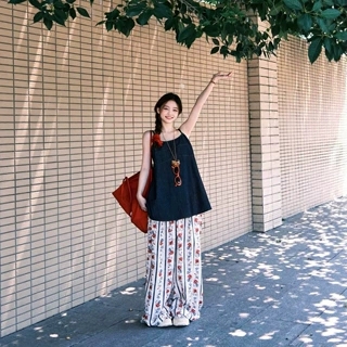玫瑰花夏季睡裤家居裤女士宽松薄款透气碎花可外穿九分裤阔腿裤