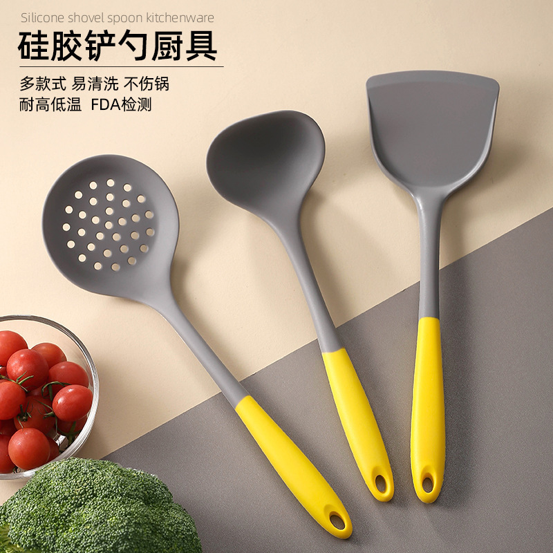 In-Stock Two-Color Silicone Kitchen Utensils, Kitchen Supplies That Won'T Damage Pots, Easy to Clean, Strainer, Soup Spoon, Spatula Set, Non-Stick Pan