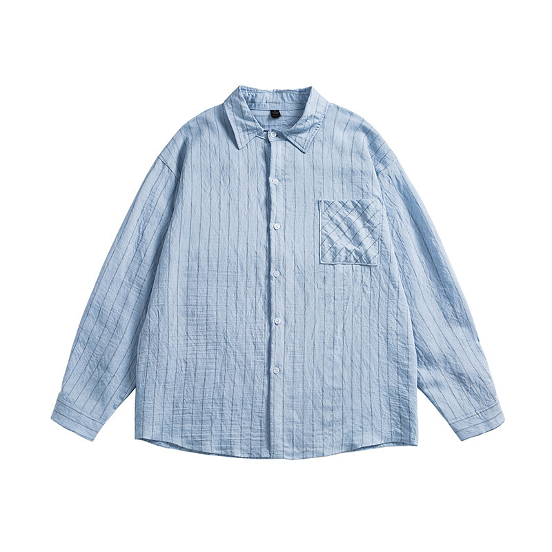 2025 Spring New Japanese Style Solid Color Vertical Striped Lapel Shirt Retro Unisex Casual Shirt for Men 2025 Spring New Japanese Style Solid Color Vertical Striped Lapel Shirt Retro Unisex Casual Shirt for Men