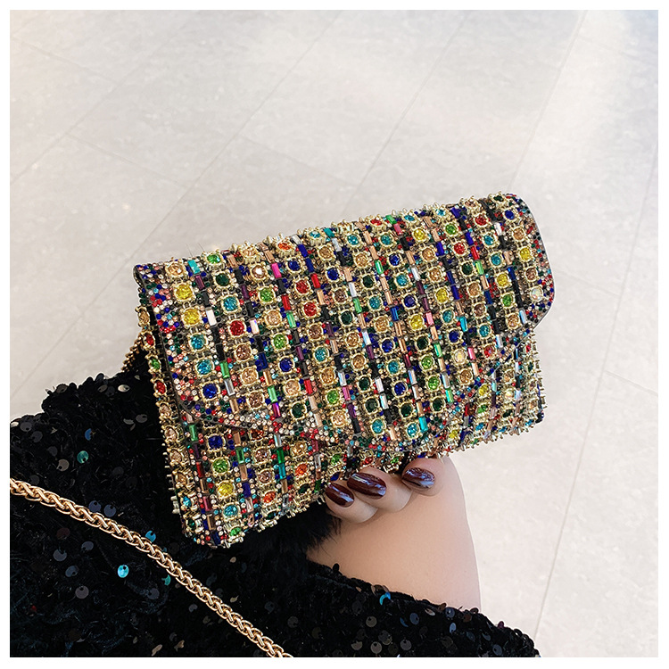 Cross-border bag bestsellers: Women's bag, chain, super shiny diamond-encrusted small square bag, crossbody bag, fashionable and versatile, socialite dinner bag undefined
