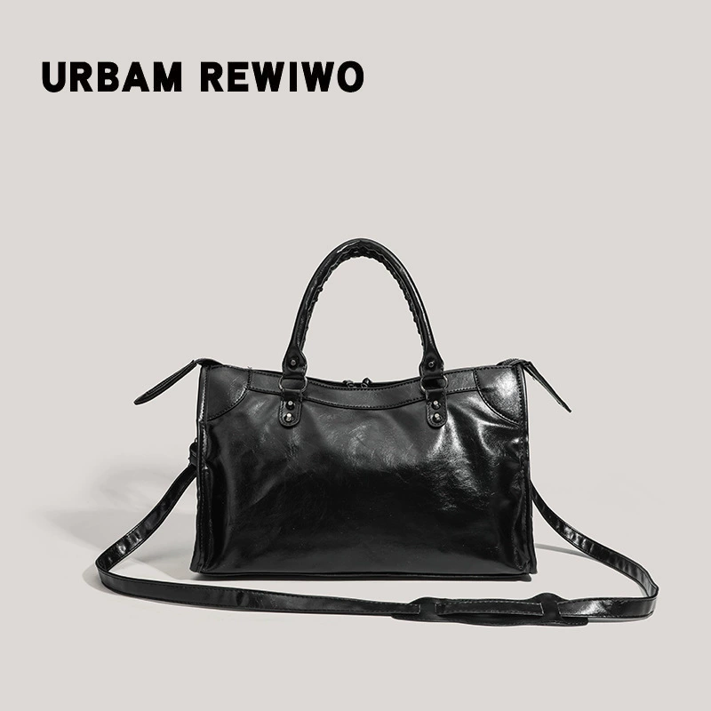Сумка через плечо URBAM REWIWO, ретро-американский стиль, черная, верхняя ручка и ремень