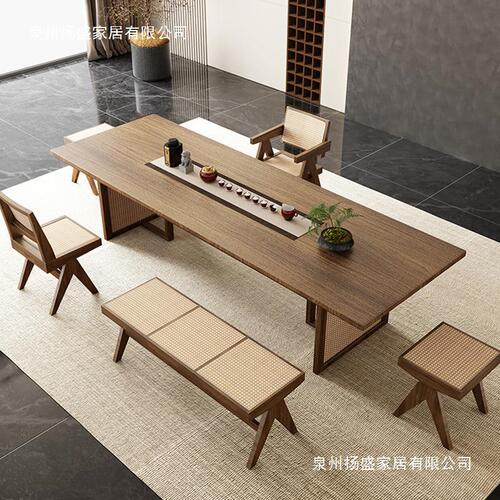 Wabi-sabi style solid wood coffee table and chair set, home living room large slab Gongfu tea table, office reception tea brewing table