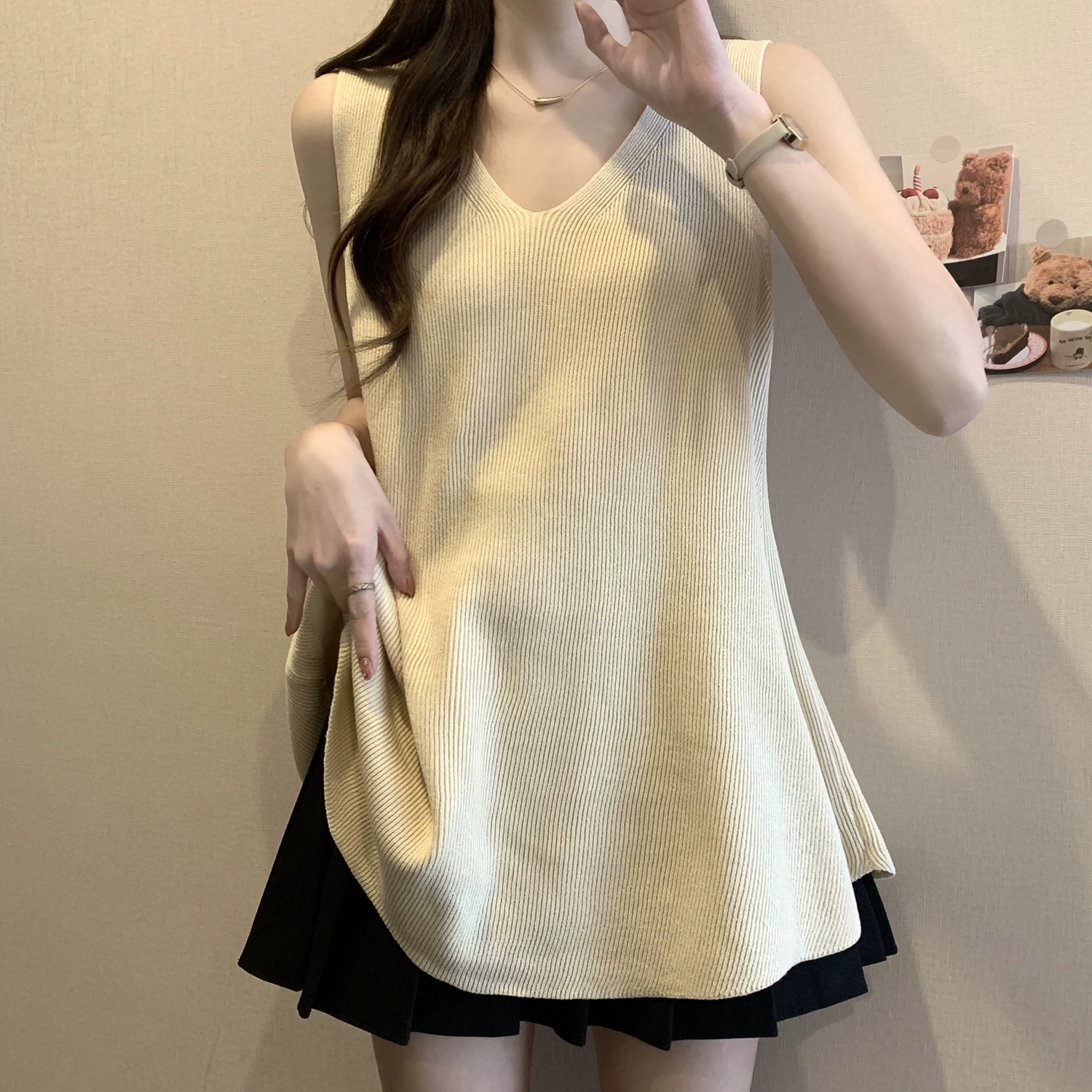 Женский летний новый жилет больших размеров, вязаный без рукавов из ледяного шелка, утягивающий живот, нишевый универсальный топ