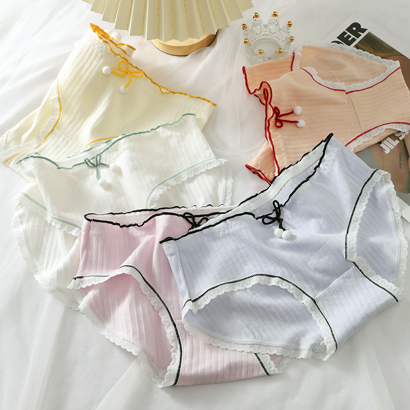 Japanese-Style Sweet and Cute Girl Triangle Shorts Breathable Pure Cotton Panties Mid-Waist Bow Double-Layer Cotton Crotch Underwear