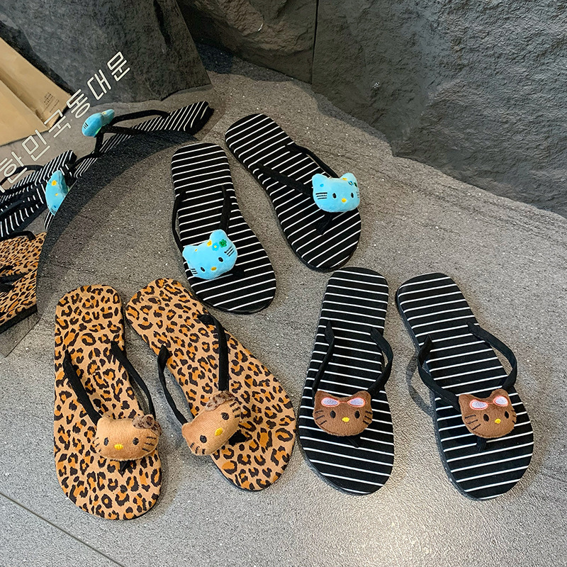 Cartoon New Cute Leopard Print Kitty Flip-Flops 2026 Summer Home Versatile Flat Casual Beach Sandals Cartoon New Cute Leopard Print Kitty Flip-Flops 2026 Summer Home Versatile Flat Casual Beach Sandals