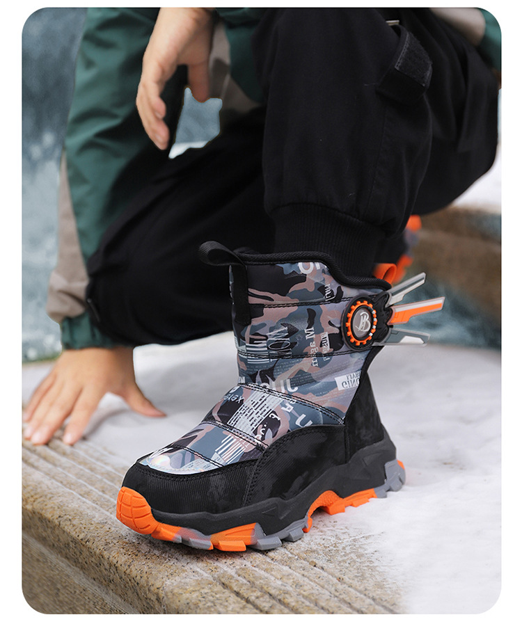 Bottes de neige Northeast pour enfants avec velours épais, chaussures en coton imperméables et antidérapantes pour garçons et filles de taille moyenne et grande_voghion.com