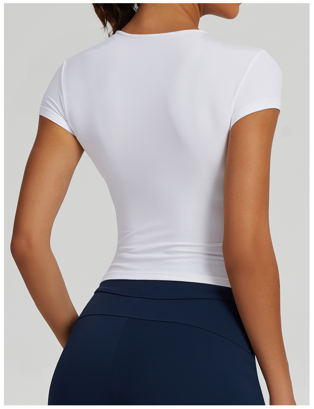 Quick Drying Solid Color T-Shirt Short Sleeved Fitness Top For Yoga Outdoor Running European American Style Tight Fitting Sports Wear_voghion.com