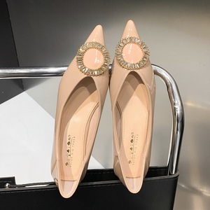 2873-K33 European and American style comfortable flat heeled women's shoes, glossy patent leather, shallow mouthed 