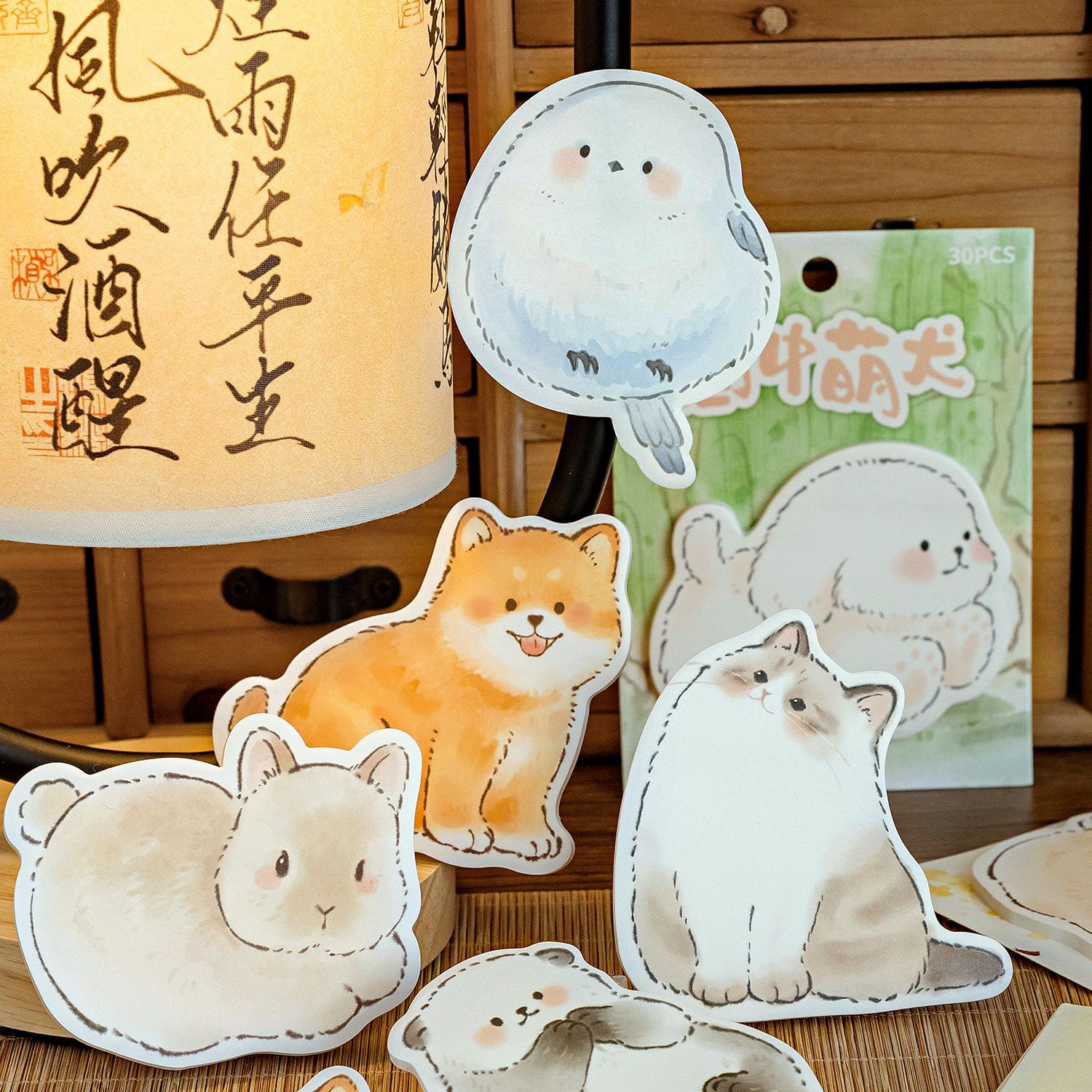 Mo Mo Post-it Notes National Style Cute Pet Series Cute Hand-painted Small Animals Students Wall Message Hand Account Decorative Sticks