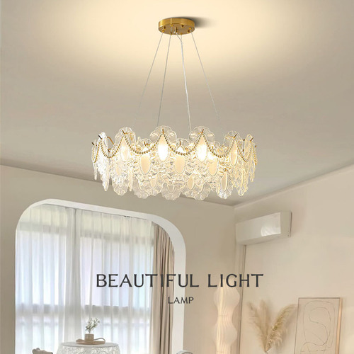 法式水晶吊灯轻奢温馨浪漫艺术珍珠贝壳灯创意玻璃设计感客厅主灯