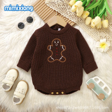 ins热卖跨境婴儿新款姜饼人刺绣连体三角哈衣爬服男宝宝针织爬服