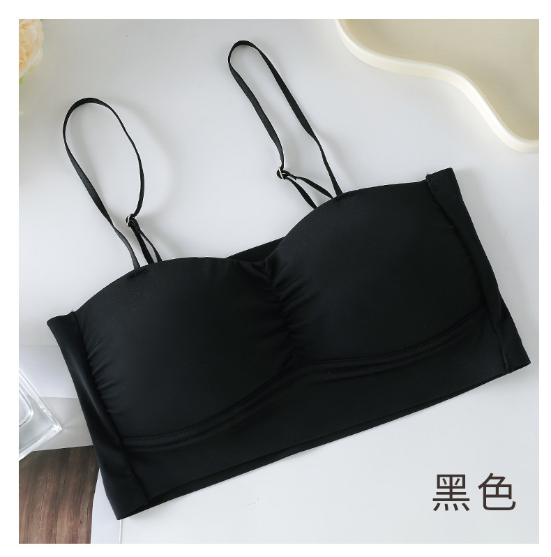 Espalda de belleza sin costuras camisola correa de hombro ajustable para mujer envuelta en el pecho sin anillo de acero Copa fija Sujetador de fondo anti-exposición ropa interior