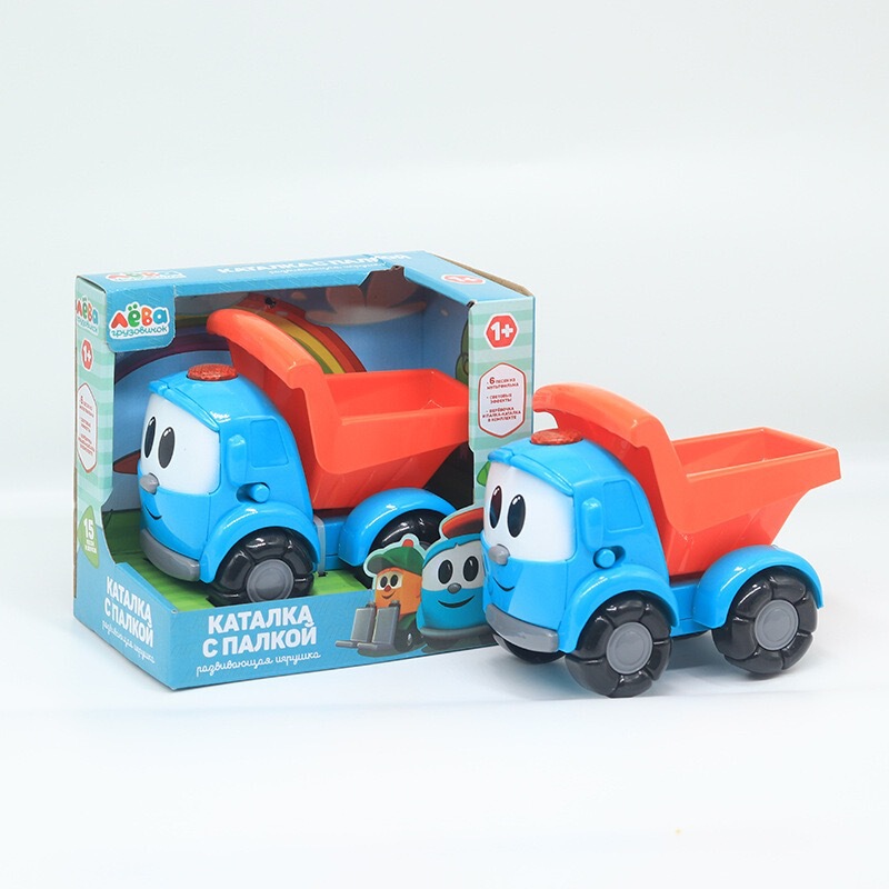 Pg1900 Russian Little Truck Leo with 8 Songs Blue Tractor Pulling Line Car Model Sliding Toy