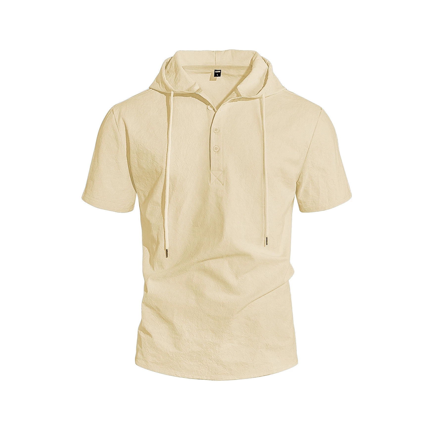 Nuevo cross-border nuevo hombre lino camiseta de manga corta camiseta de playa camiseta con capuz camiseta de manga corta de color sólido hombre