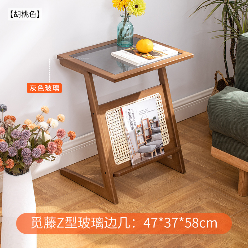 Mesa de noche de ratán simple hogar dormitorio Changhong mesita de noche de vidrio sala de estar japonesa sofá pequeño Gabinete lateral