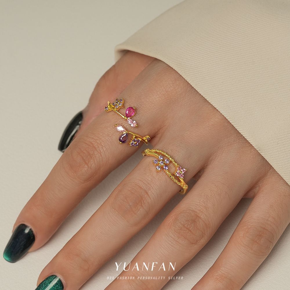 2g Weight Rings Classification 7, Adjustable Ring Size 1 Piece Quantity Date, Tea Party Occasion 925 Sterling Silver Material Colorful, Flower Pattern All Seasons Season Women's Gender Shiny Style 1 Piece 925 Sterling Silver Colorful Flower Rings 1