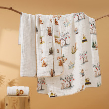 纯棉婴儿浴巾儿童纱布新生宝宝吸水洗澡斗篷带帽毛巾抱被包巾卡通