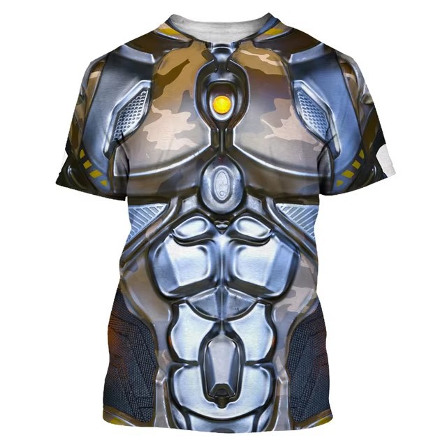 Tecnología genial, armadura, impresión 3D, spot 2024, camiseta de hombre transpirable de manga corta con cuello redondo suelto casual de moda