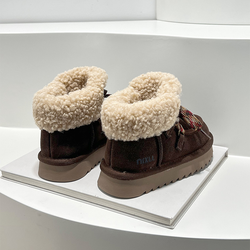 Children's Snow Boots 2025 Winter New Girls' Lamb Wool Cotton Shoes Slip-On Fashionable Big Kids' Sneakers_voghion.com