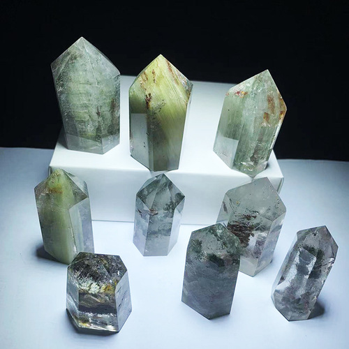 Donghai natural crystal six-sided single-pointed green ghost crystal column natural crystal raw stone polished crystal column wholesale