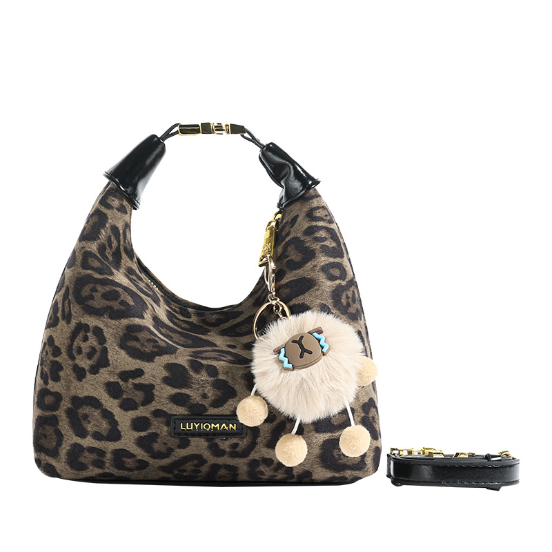 Otoño y invierno de moda nicho leopardo bolso para mujeres 2024 nuevo popular bolso de hombro amplio bolso de brazo