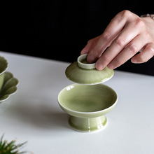 越窑秘色釉盖置茶壶盖托 家用陶瓷功夫茶具 零配件高足杯托盖子架
