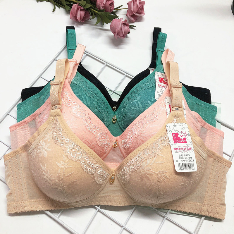 Tingma 9909 wireless thin B cup three breasted jacquard shaping cup non-deformation women's underwear bra