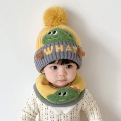 寶寶帽子冬季恐龍韓版男女童毛線帽秋冬款嬰兒針織帽圍巾套裝加厚