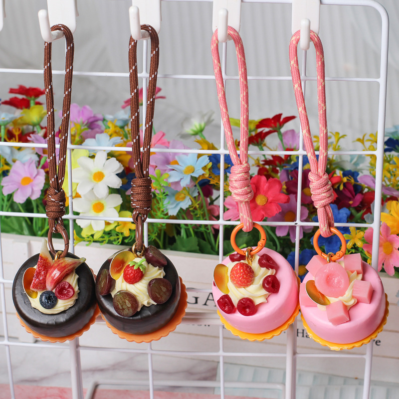 Simulated Fruit Lace Small Cake Pendant Board Model Fun Food Model Keychain Bag Car Decoration